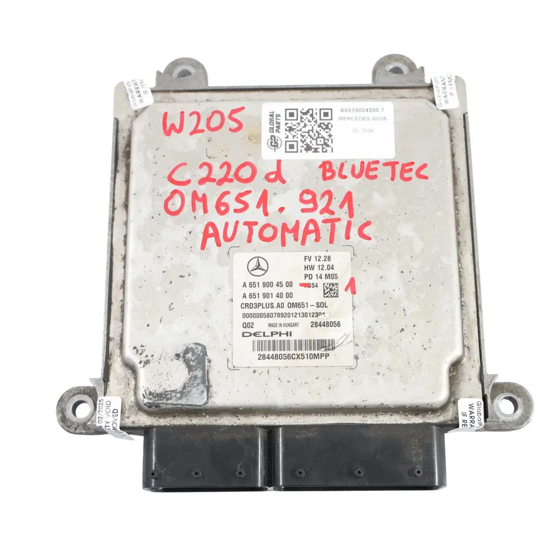 Mercedes W205 C220d 651.921 170HP BlueTEC Engine ECU Kit A6519000603 Key SAM - SKU A6519004500-1 - Part number A6519004500