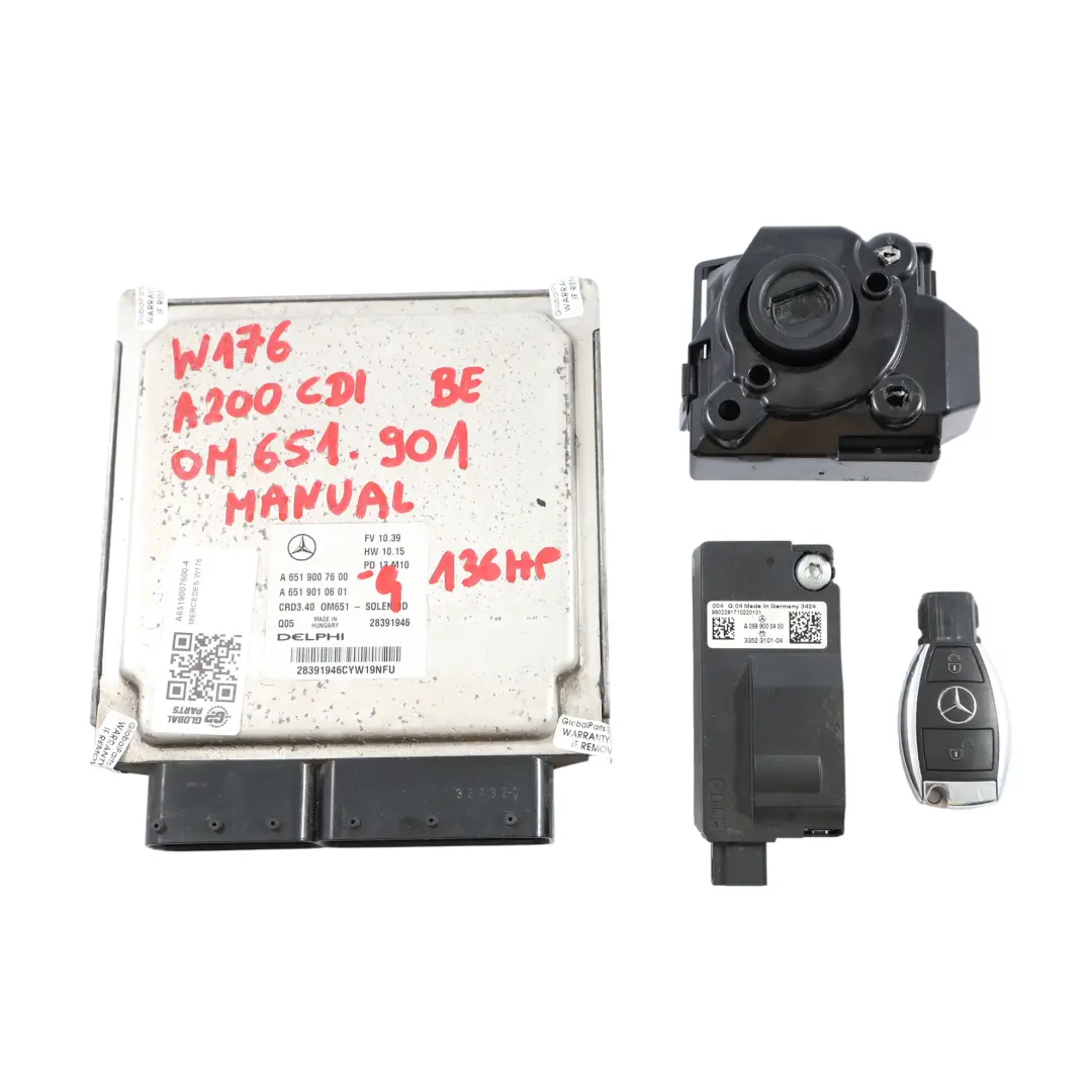 Mercedes W176 A200 CDI BE OM651.901 Engine ECU Kit Key + Lock - SKU A6519007600-4 - Part number A6519007600