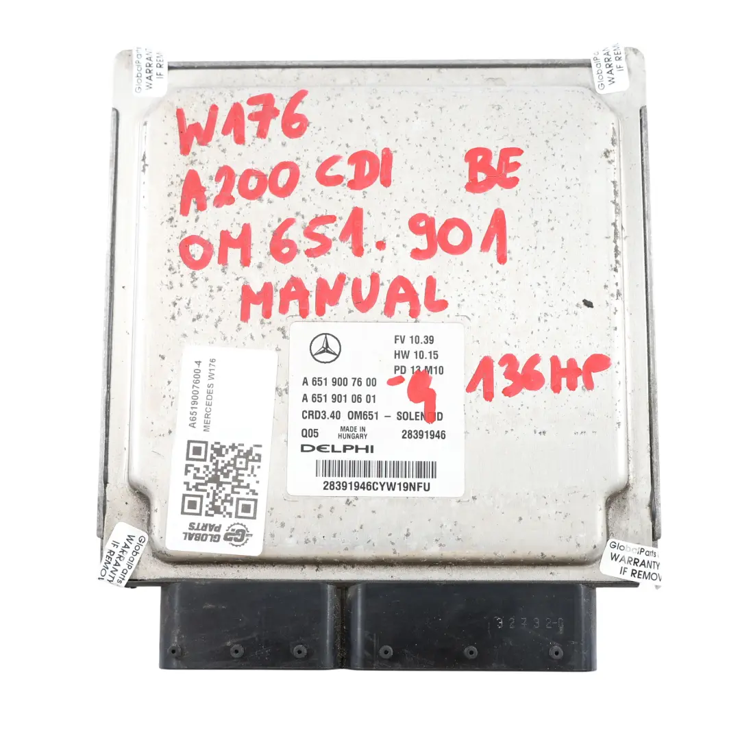 Mercedes W176 A200 CDI BE OM651.901 Engine ECU Kit Key + Lock - SKU A6519007600-4 - Part number A6519007600