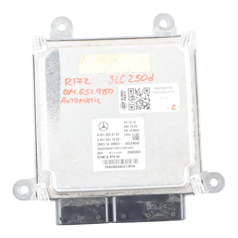 250d R172 OM651.980 204HP Engine Control ECU Automatic to Mercedes SLC with Part number A6519008102 Mercedes SLC 250d R172 OM651.980 204HP Engine Control ECU Automatic - SKU A6519008102 - Part number A6519008102