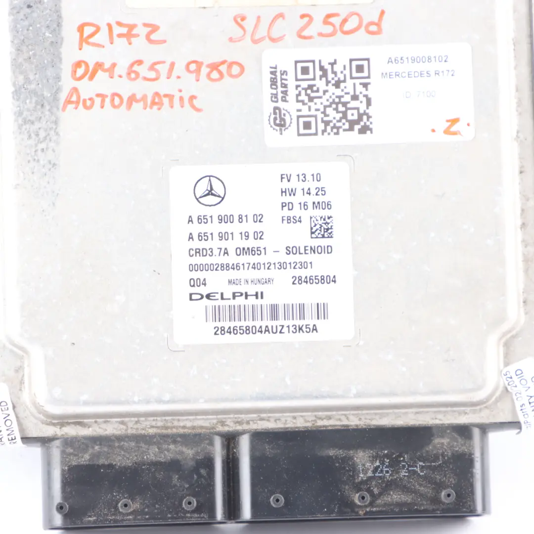 250d R172 OM651.980 204HP Engine Control ECU Automatic to Mercedes SLC with Part number A6519008102 Mercedes SLC 250d R172 OM651.980 204HP Engine Control ECU Automatic - SKU A6519008102 - Part number A6519008102