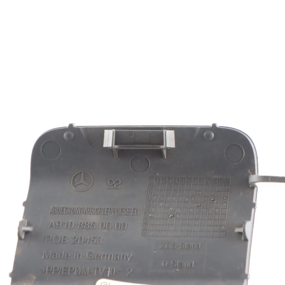 Mercedes W910 Front Bumper Towing Eye Flap Trim Cover Cap Black - SKU A9108850600 - Part number A9108850600