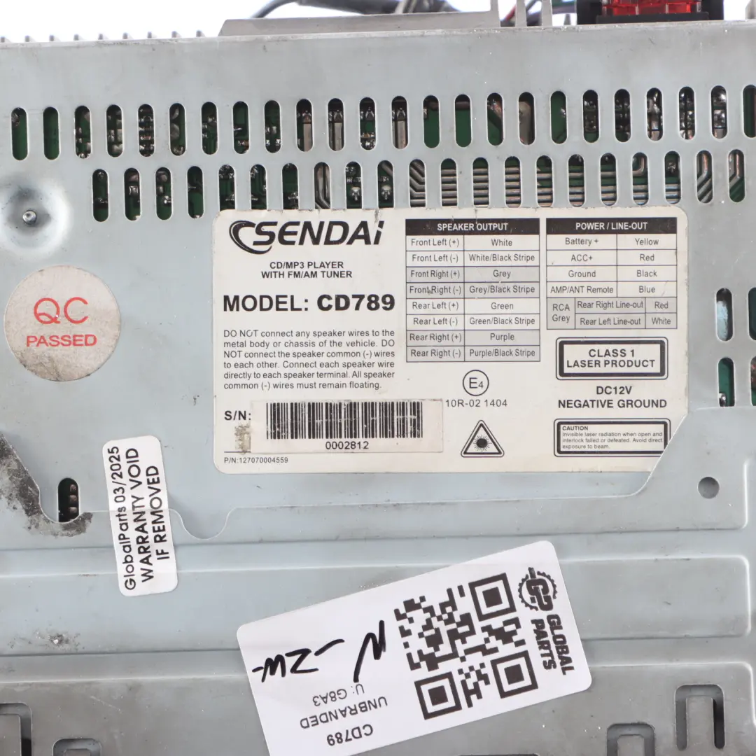 Genuine Sendai CD MP3 WMA Stereo Audio Player Head Unit to with Part number CD789 Genuine Sendai CD MP3 WMA Stereo Audio Player Head Unit - SKU CD789 - Part number CD789