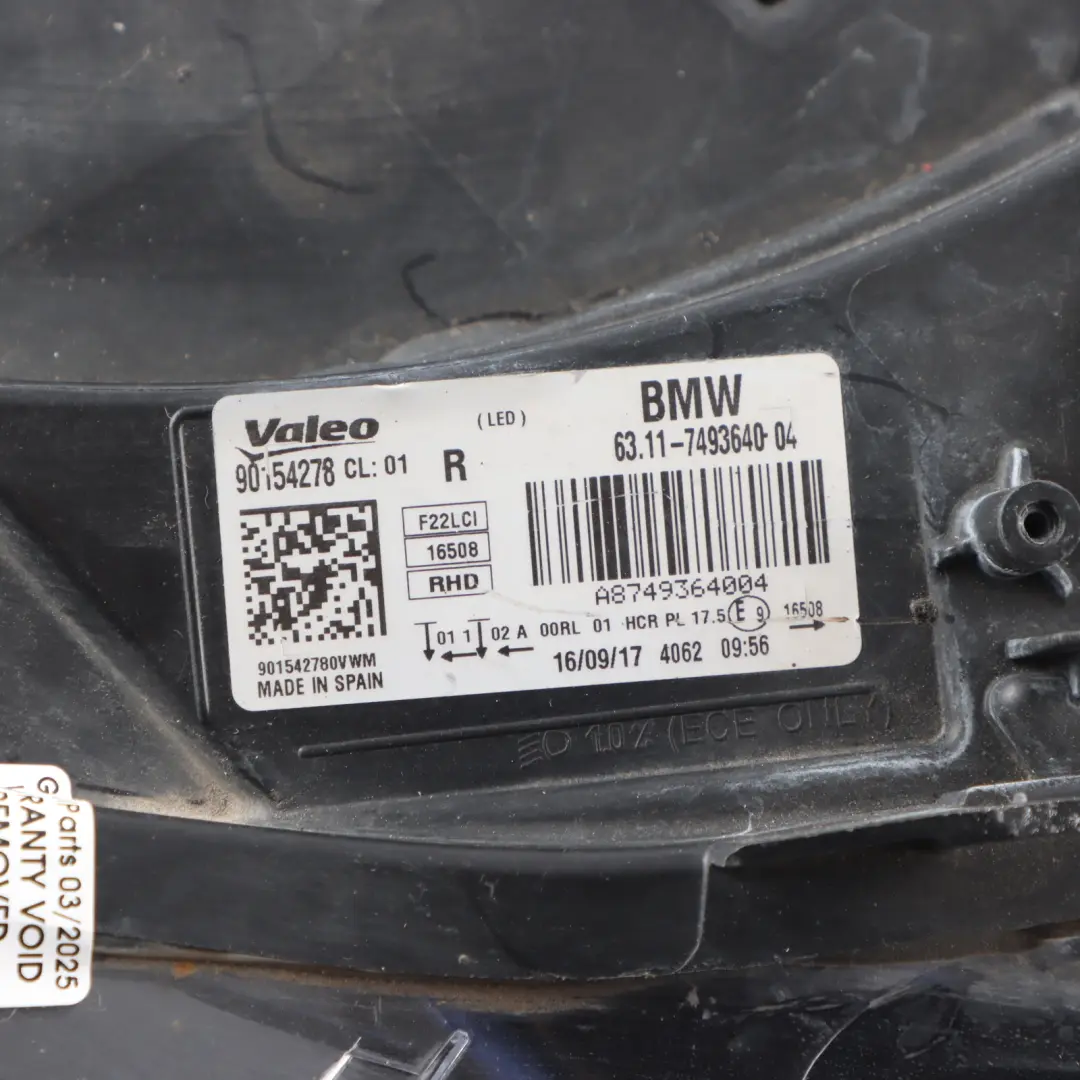 Front Headlight Headlamp Lamp Light Right O/S to BMW M2 F87 LCI with Part number 7493640 BMW M2 F87 LCI Front Headlight Headlamp Lamp Light Right O/S - SKU RHD-7493640 - Part number 7493640