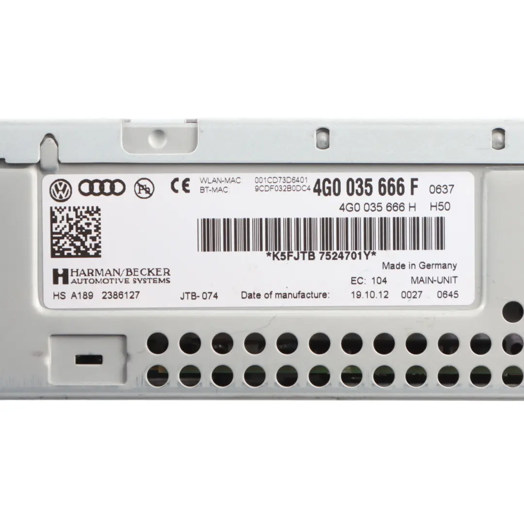 Audi S7 4G8 Multimedia Stereo Sat Nav CD Player Radio Head Unit - SKU RHD-4G0035666F-1 - Part number 4G0035666F