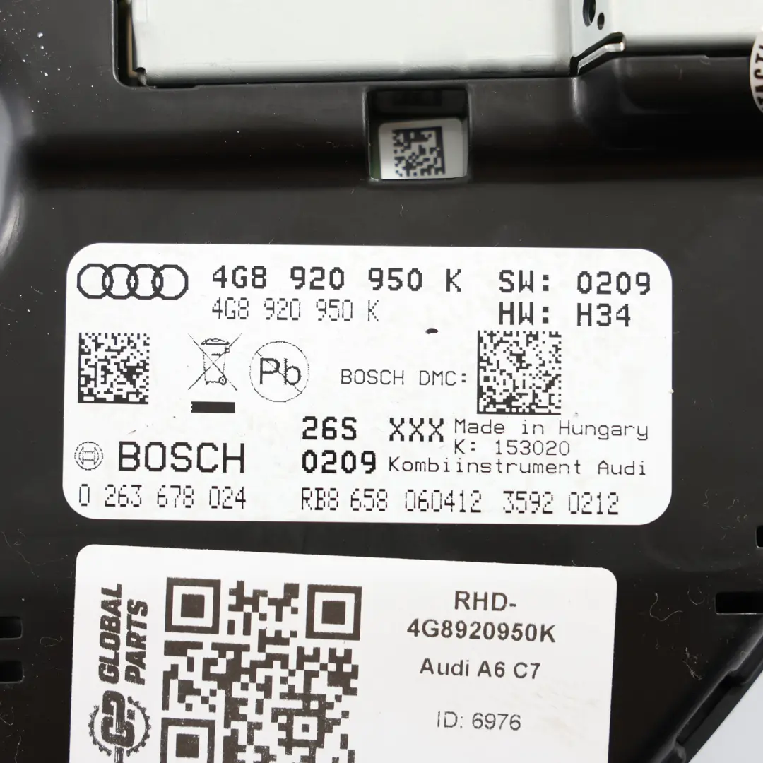 Instrument Cluster Speedo Clocks Automatic to Audi A6 C7 2.0 TDI Diesel with Part number 4G8920950K Audi A6 C7 2.0 TDI Diesel Instrument Cluster Speedo Clocks Automatic - SKU RHD-4G8920950K - Part number 4G8920950K