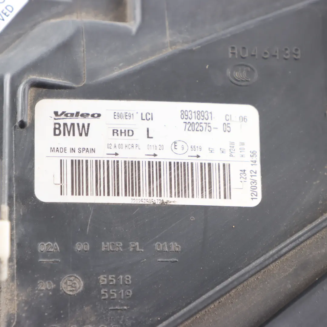 Side Headlight Lamp Left N/S to BMW 3 Series E90 E91 LCI Passenger with Part number 7202575 BMW 3 Series E90 E91 LCI Passenger Side Headlight Lamp Left N/S - SKU rhd-7202575-1 - Part number 7202575