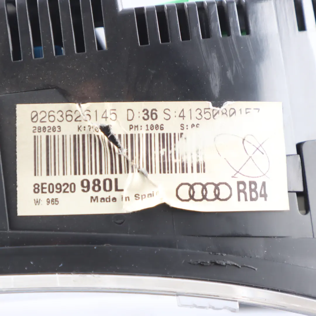 Audi S4 B6 Petrol Instrument Cluster Clocks Speedo Meter Manual - SKU RHD-8E0920981FX - Part number 8E0920981FX