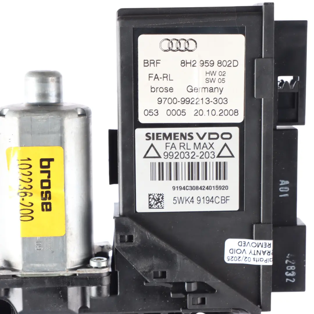 A4 B7 8H Convertible Door Window Lifter Motor Front Driver's Side - SKU RHD-8H2959802D - Part number 8H2959802D