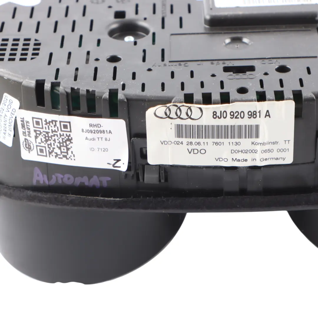 Audi TT 8J 2.0 TDI Instrument Cluster Speedometer Manual Gearbox - SKU RHD-8J0920981A - Part number 8J0920981A