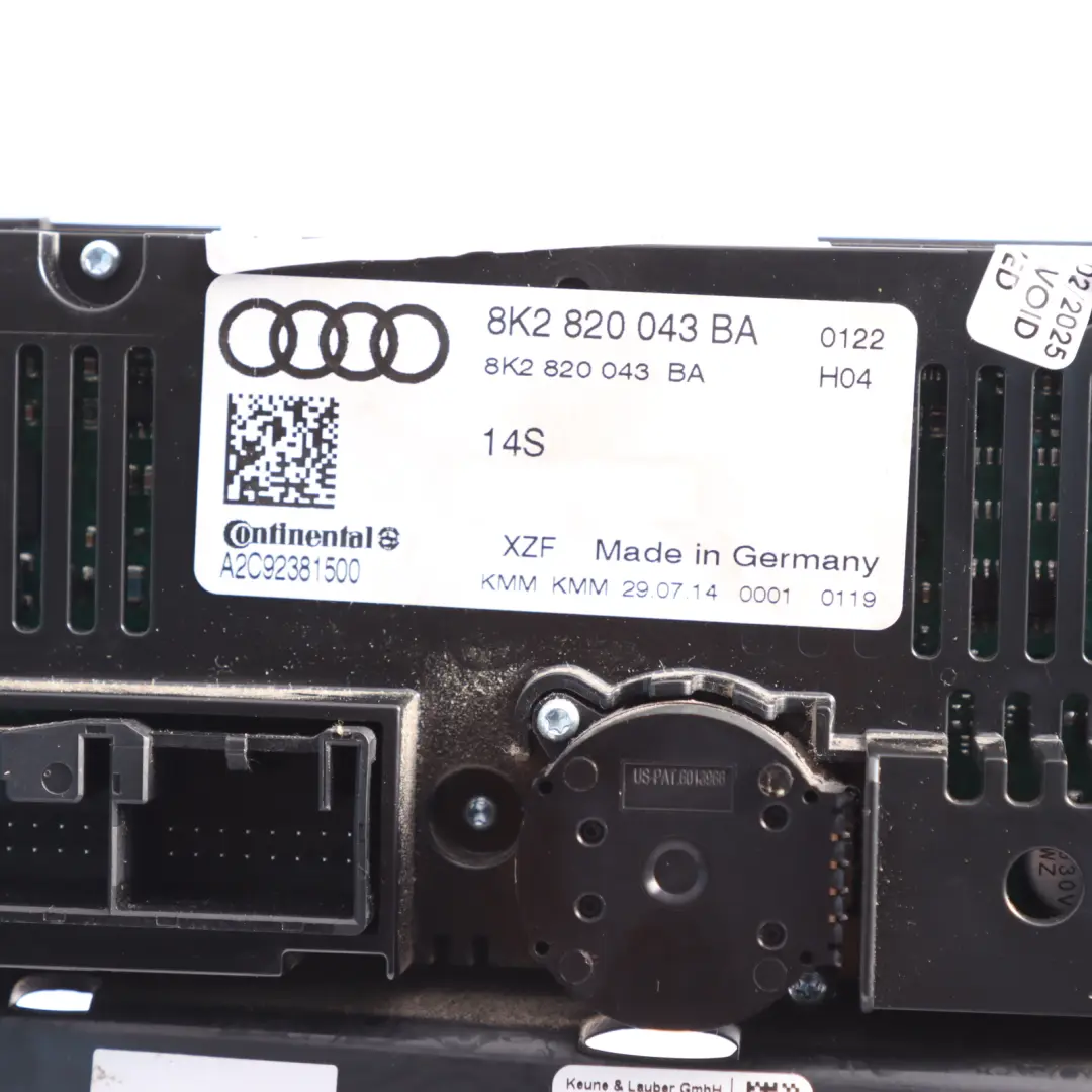 A/C Air Condition Heater Climate Digital Control Panel to Audi A4 B8 with Part number 8K2820043BA Audi A4 B8 A/C Air Condition Heater Climate Digital Control Panel - SKU RHD-8K2820043BA - Part number 8K2820043BA