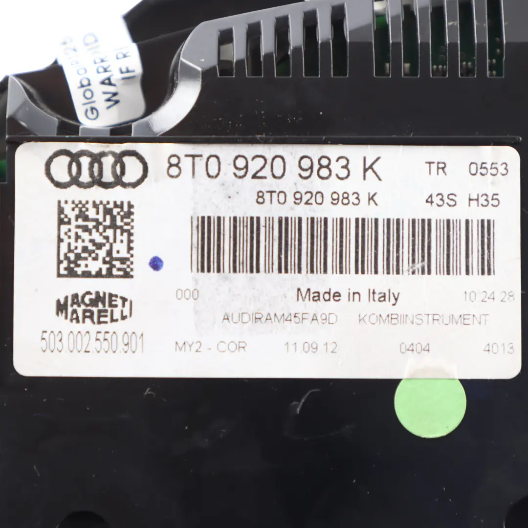 Instrument Cluster Speedometer Automatic to Audi A5 8T 2.0 TFSI Quattro with Part number 8T0920983K Audi A5 8T 2.0 TFSI Quattro Instrument Cluster Speedometer Automatic - SKU RHD-8T0920983K - Part number 8T0920983K