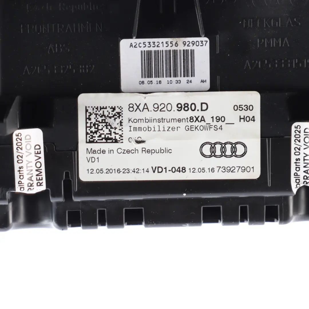 Audi A1 8X Speedo Clocks Instrument Cluster Patrol Manual - SKU RHD-8XA920980D - Part number 8XA920980D