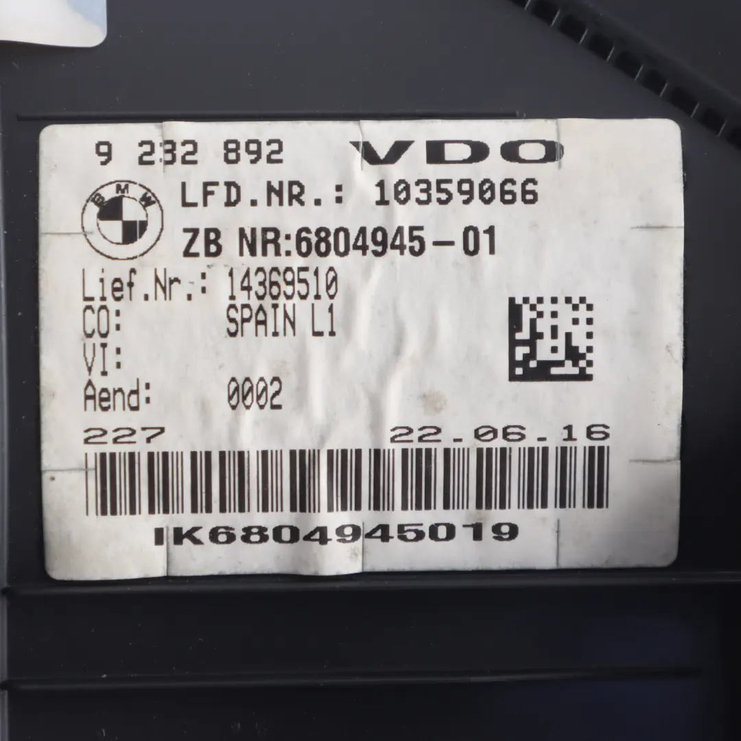  Instrument Cluster BMW F20 F21 F23 Diesel Speedo Clocks Meter Automatic - SKU RHD-9232892-3 - Part number 9232892