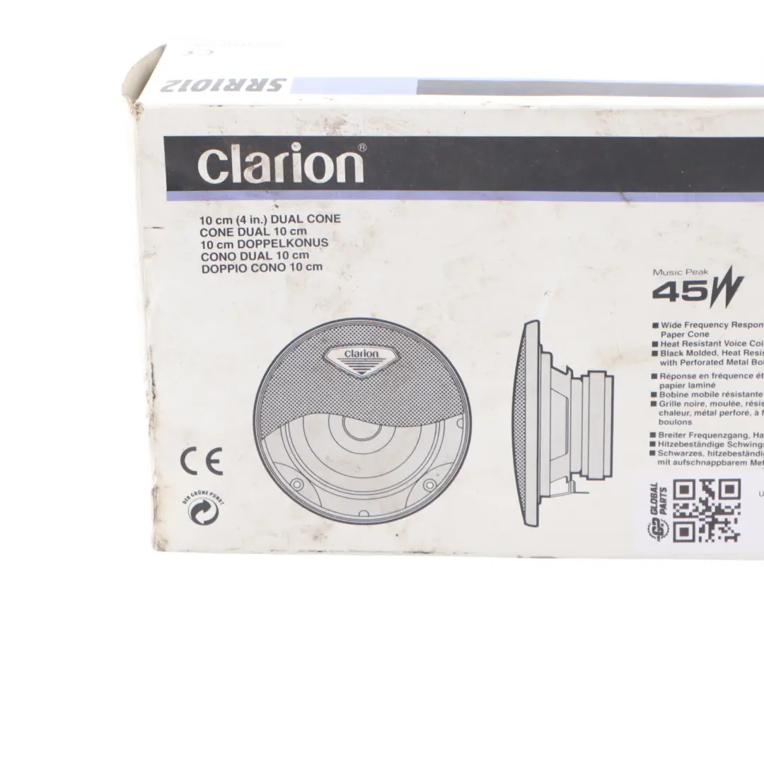 Clarion Dual Cone Audio Stereo Speaker Set 45W 90dB 10cm to with Part number SRR1012 Clarion Dual Cone Audio Stereo Speaker Set 45W 90dB 10cm - SKU SRR1012 - Part number SRR1012