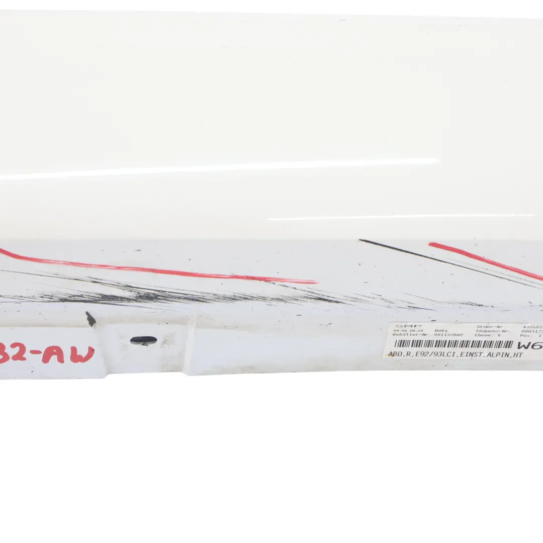 Side Skirt BMW E92 E93 LCI Sill Strip Right O/S Alpinweiss Alpine White - 300 to with Part number 0038432 Side Skirt BMW E92 E93 LCI Sill Strip Right O/S Alpinweiss Alpine White - 300 - SKU 0038432-AW - Part number 0038432
