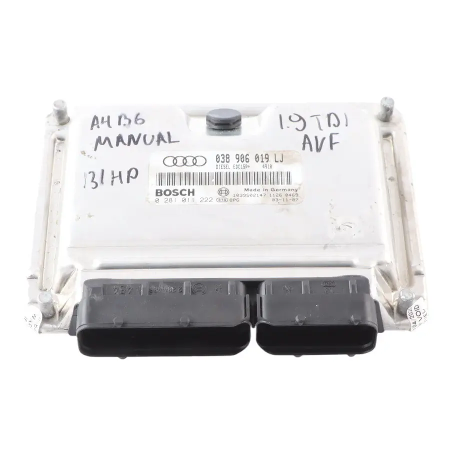 130HP AVF Diesel Engine Control Unit ECU Manual to Audi A4 B6 1.9 TDI with Part number 038906019LJ Audi A4 B6 1.9 TDI 130HP AVF Diesel Engine Control Unit ECU Manual - SKU 038906019LJ - Part number 038906019LJ