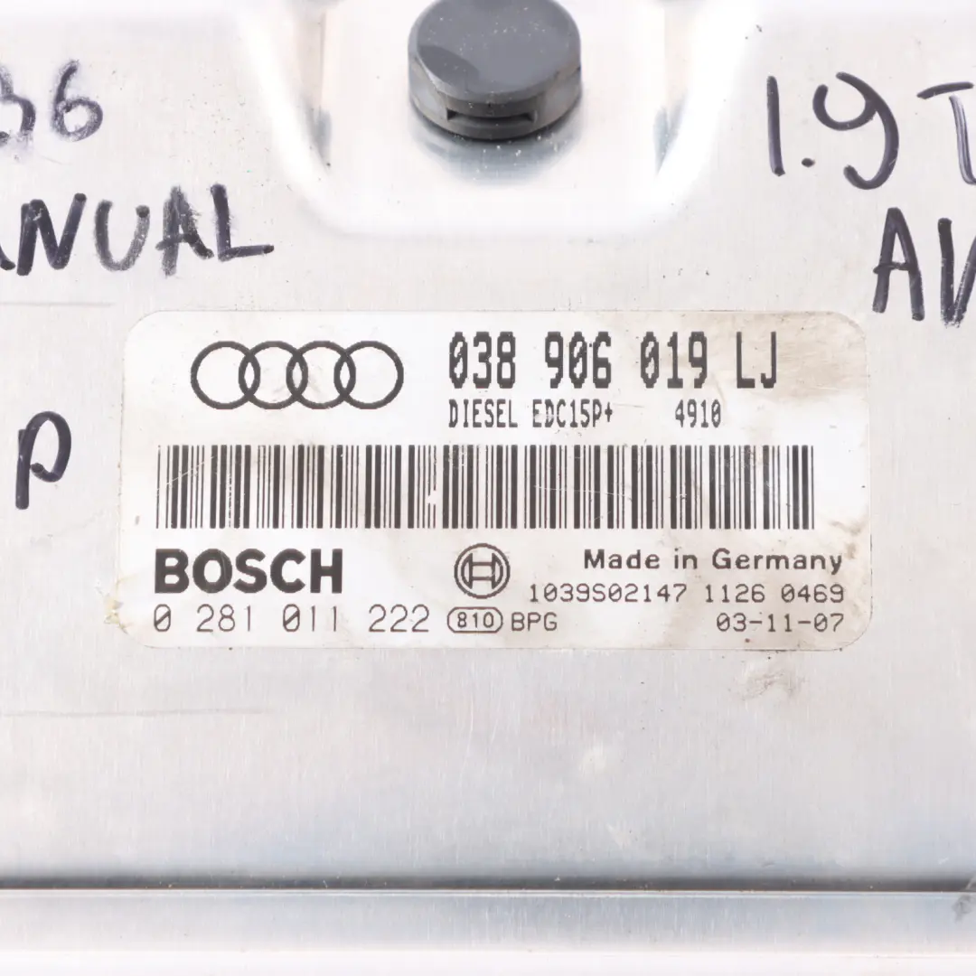 Audi A4 B6 1.9 TDI 130HP AVF Diesel Engine Control Unit ECU Manual - SKU 038906019LJ - Part number 038906019LJ