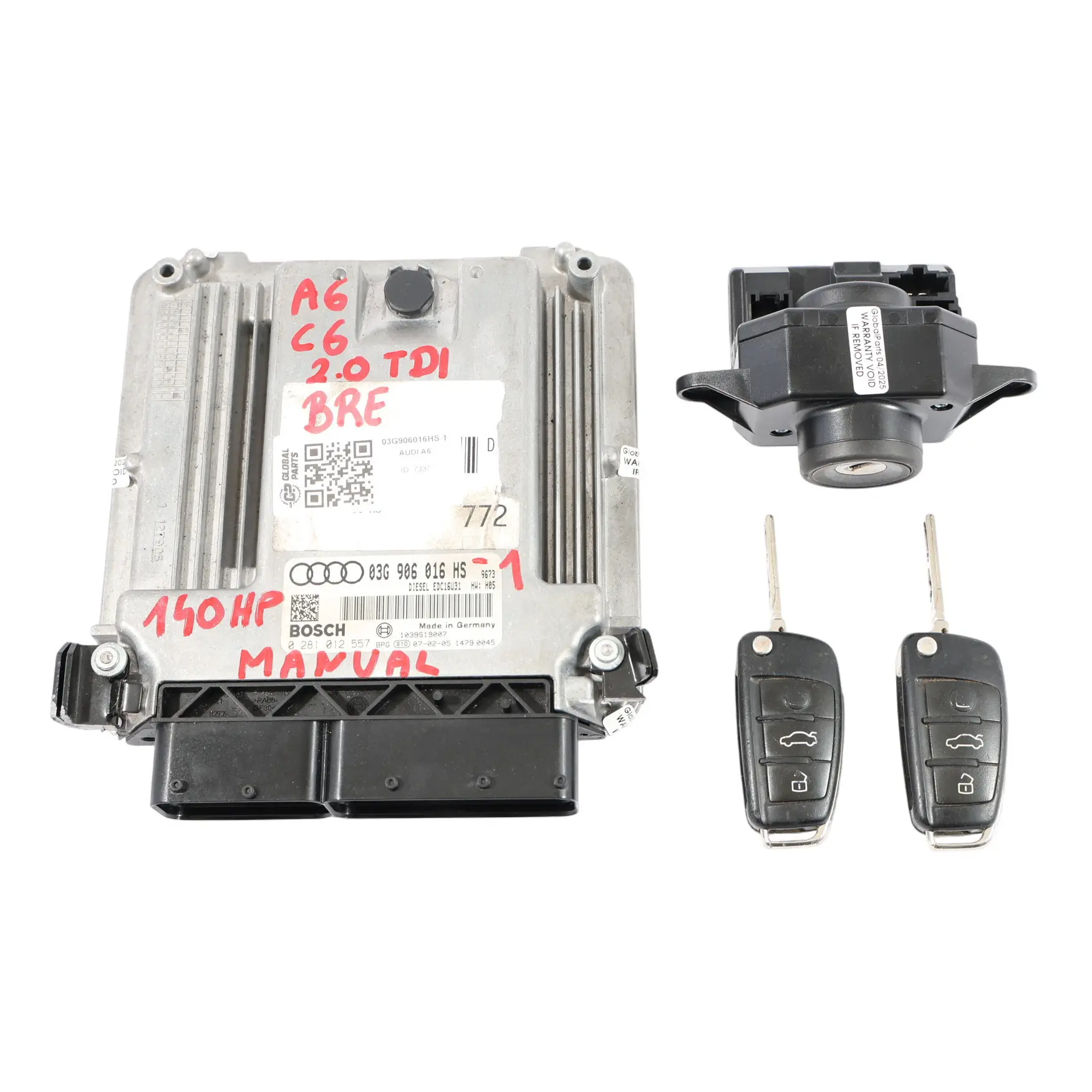 Audi A6 C6 2.0 TDI BRE 140HP Engine Control Module ECU Set 03G906016HS Manual
