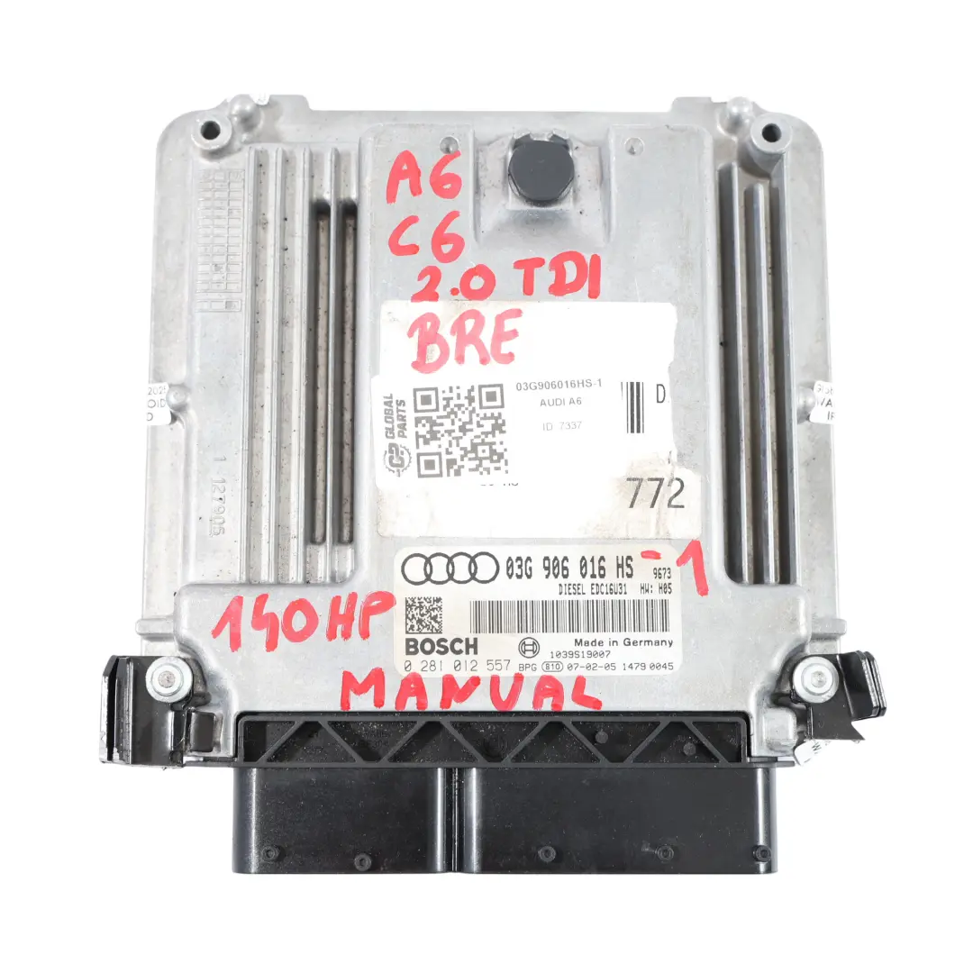 Audi A6 C6 2.0 TDI BRE 140PS Motor Steuerungs Modul ECU Set Manual - SKU 03G906016HS-1 - Teilenummer 03G906016HS