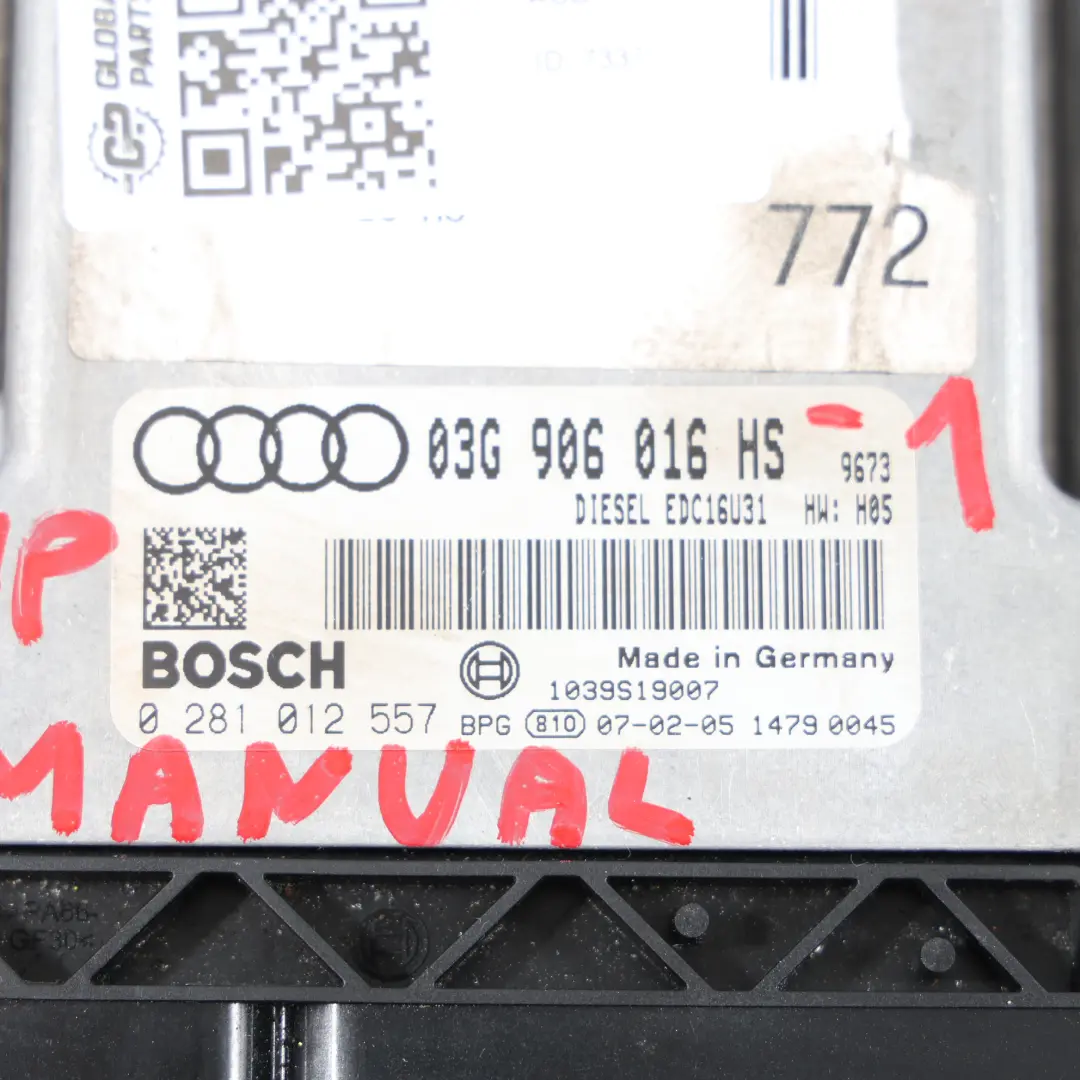 Audi A6 C6 2.0 TDI BRE 140PS Motor Steuerungs Modul ECU Set Manual - SKU 03G906016HS-1 - Teilenummer 03G906016HS