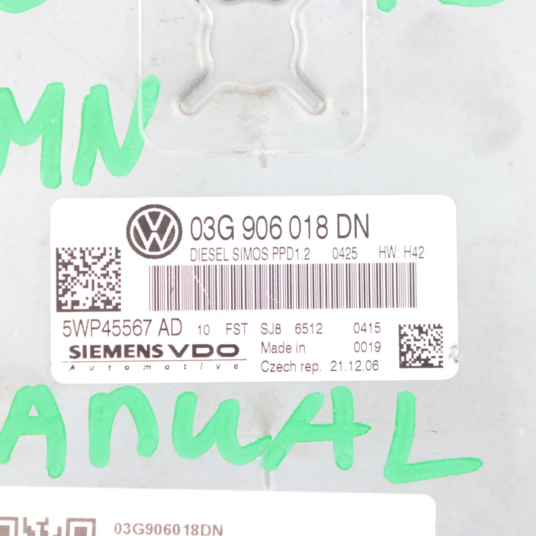 Audi A3 8P 2.0 TDI 170HP BMN Engine Control Module Unit ECU Manual - SKU 03G906018DN - Part number 03G906018DN