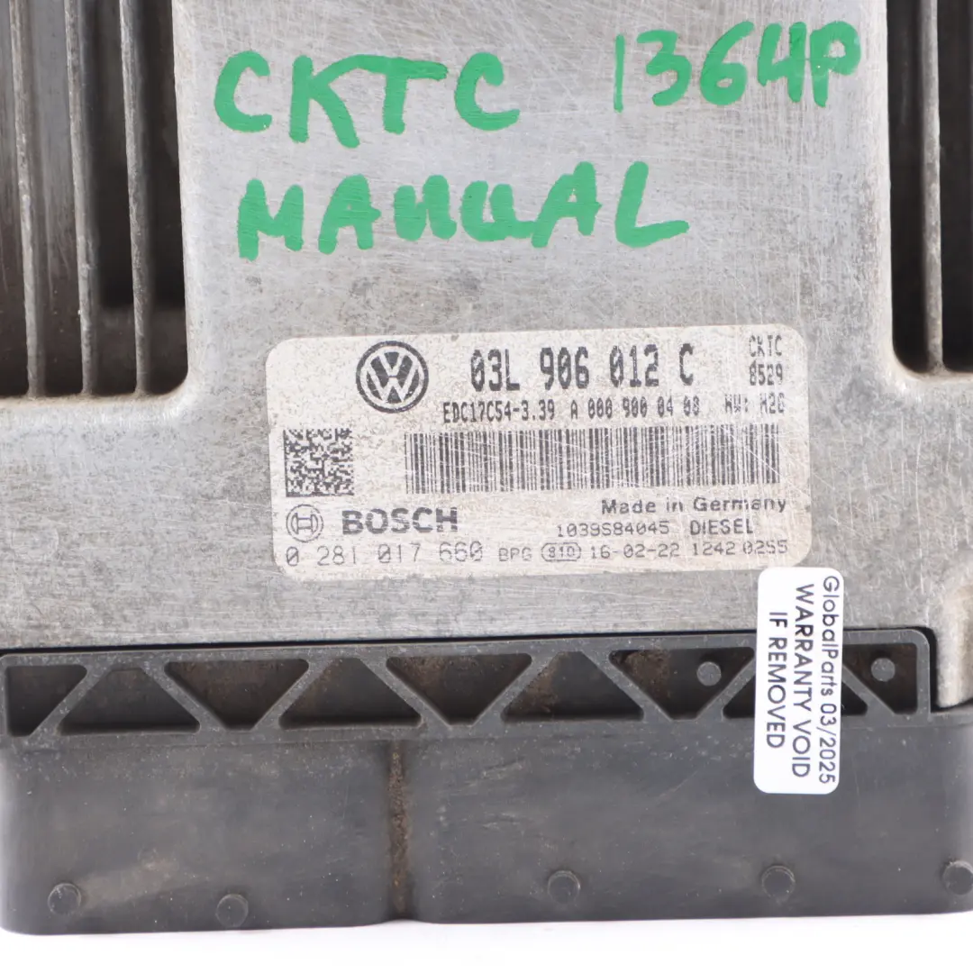 CKTC 136HP Engine Unit ECU Kit Manual Volkswagen Crafter 2E 2.0 TDI - SKU 03L906012C-1 - Part number 03L906012C