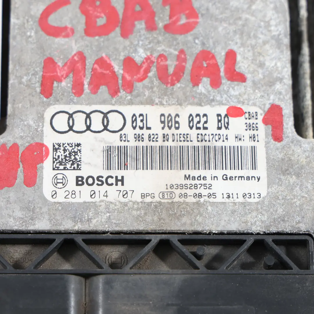 CBAB 140HP Motor Kit ECU Llave + encendido Manual para Audi A3 8P 2.0 TDI con número de pieza 03L906022BQ Audi A3 8P 2.0 TDI CBAB 140HP Motor Kit ECU Llave + encendido Manual - SKU 03L906022BQ-1 - Número de pieza 03L906022BQ