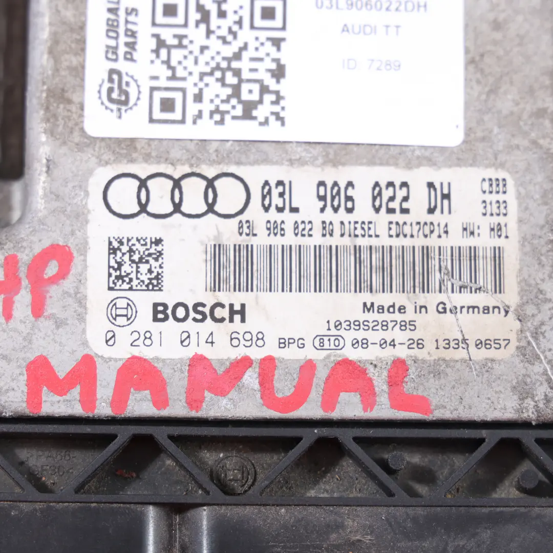 Audi TT 8J 2.0 TDI 170HP CBBB Quattro Engine Module Unit ECU Manual - SKU 03L906022DH - Part number 03L906022DH