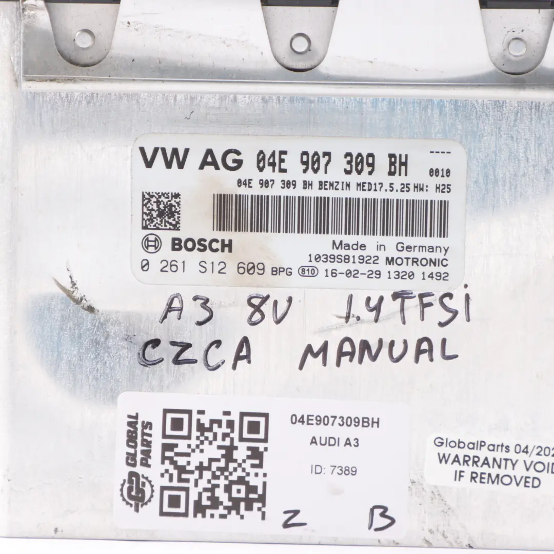CZCA 125HP Engine Control Unit ECU Manual to Audi A1 8X A3 8V 1.4 TFSI with Part number 04E907309BH Audi A1 8X A3 8V 1.4 TFSI CZCA 125HP Engine Control Unit ECU Manual - SKU 04E907309BH - Part number 04E907309BH