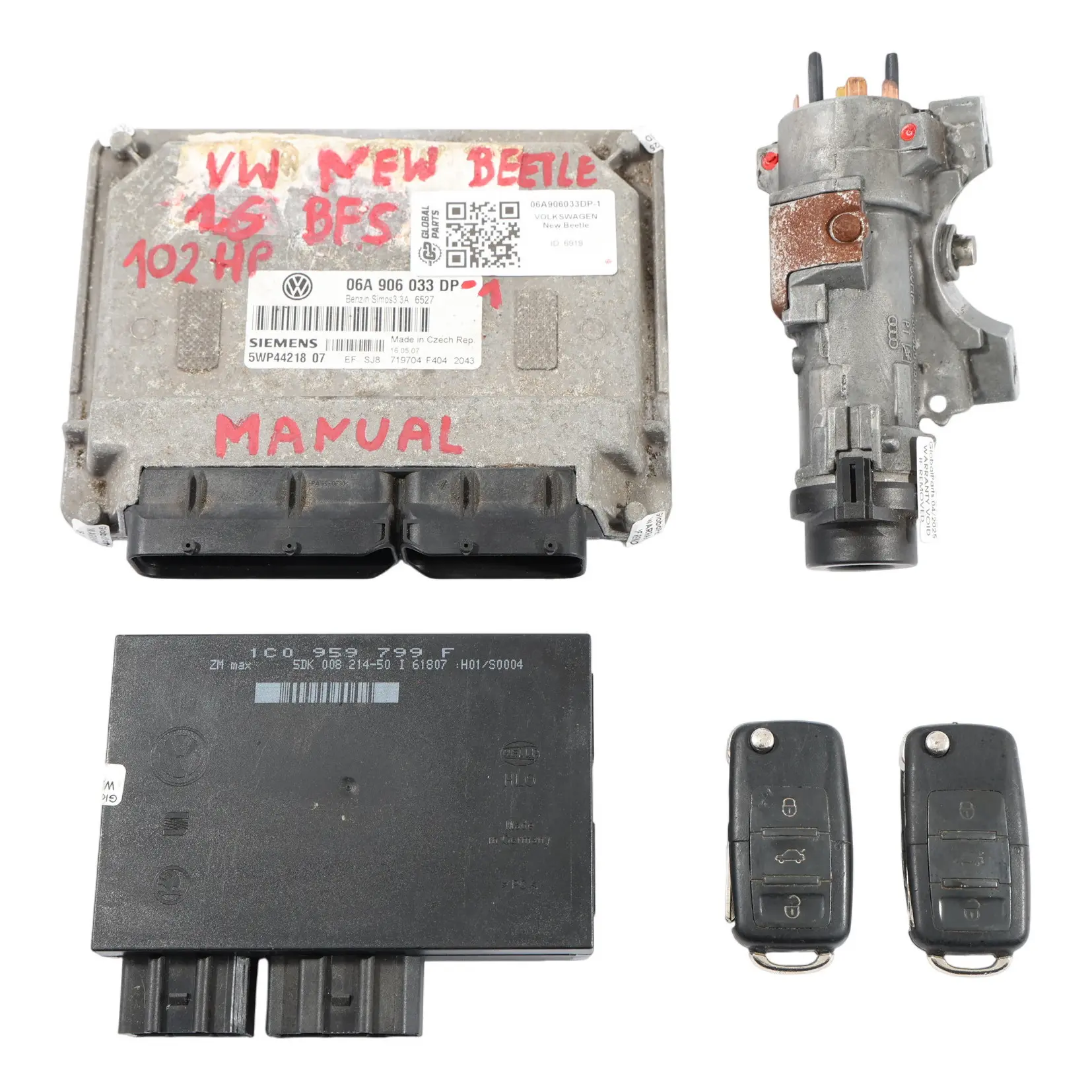 VW New Beetle 1.6 BFS 102HP Motore ECU Kit 06A906033DP Accensione + 2 Chiavi