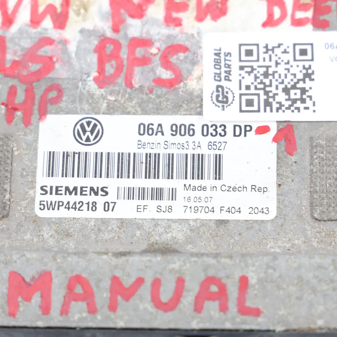 Volkswagen New Beetle 1.6 BFS 102HP Komputer Silnika ECU Zestaw - SKU 06A906033DP-1 - Numer Części 06A906033DP