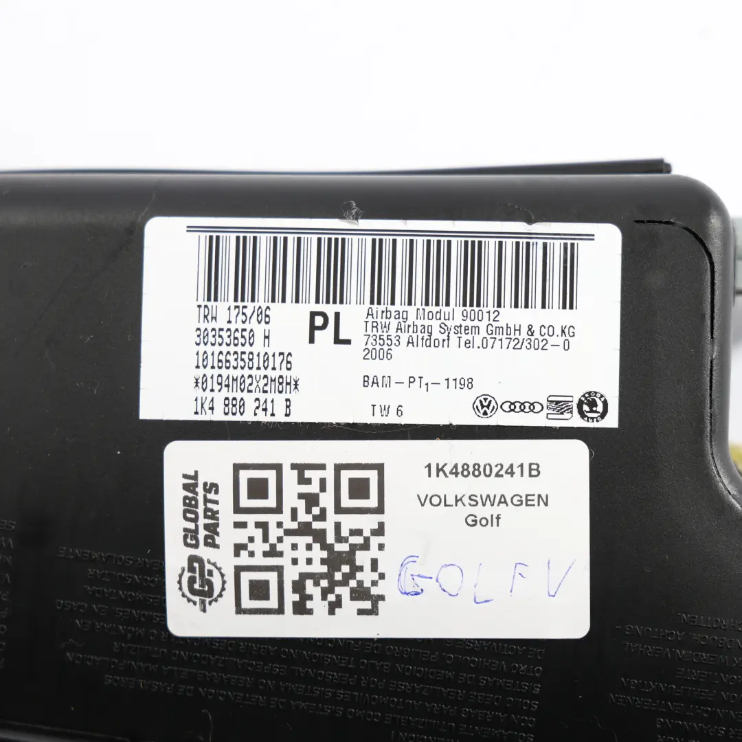 Mk5 5 Porte Modulo Aria Sedile Anteriore Sinistro per Volkswagen Golf con numero di parte 1K4880241B Volkswagen Golf Mk5 5 Porte Modulo Aria Sedile Anteriore Sinistro - SKU 1K4880241B - Numero di parte 1K4880241B