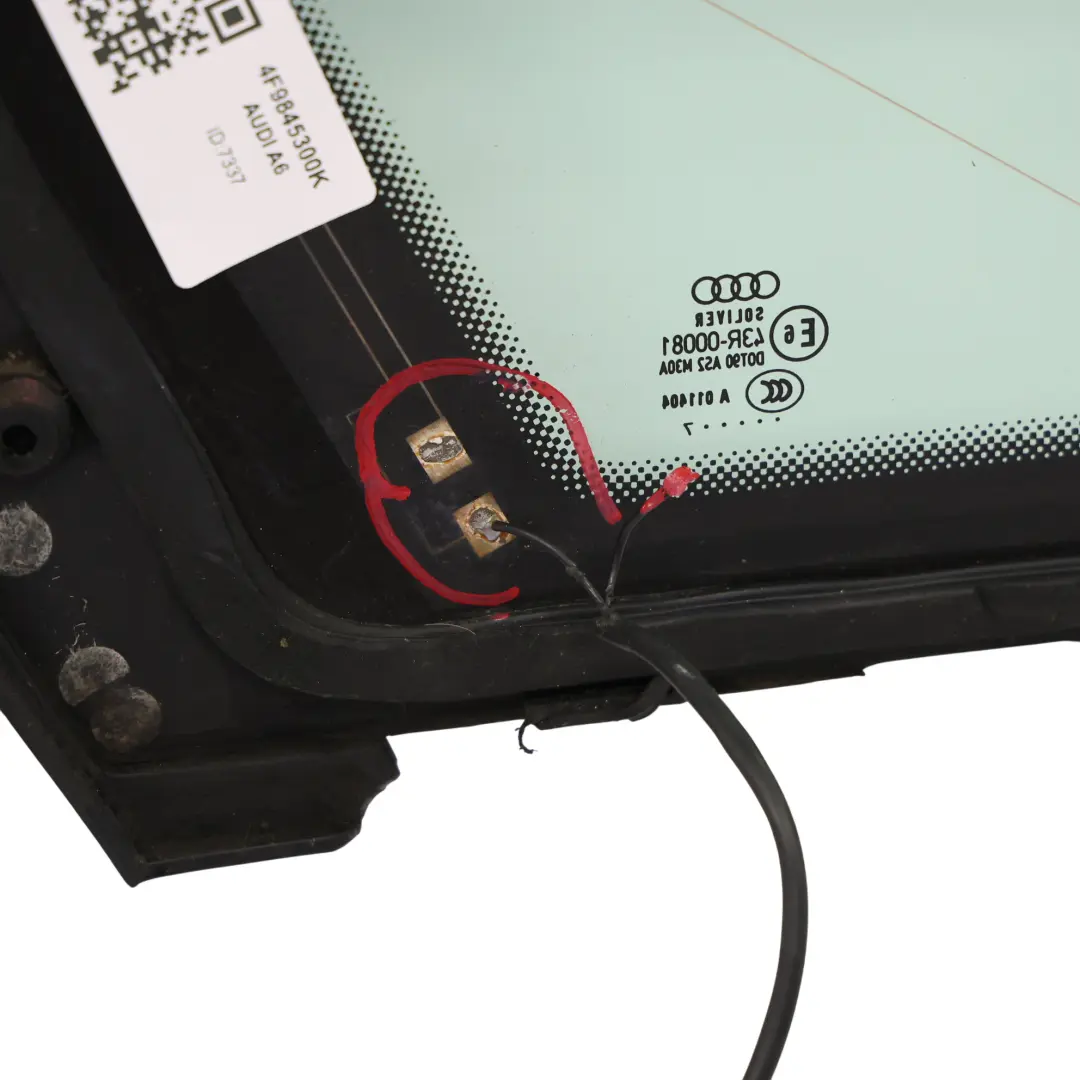 Vetro Finestrino Posteriore Destro Verde AS2 per Audi A6 C6 con numero di parte 4F9845300K Audi A6 C6 Vetro Finestrino Posteriore Destro Verde AS2 - SKU 4F9845300K - Numero di parte 4F9845300K