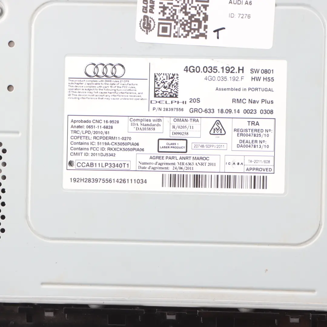 Multimedia Radio CD Player Head Unit Sat Nav RMC Nav Plus to Audi A6 C7 with Part number 4G0035192H Audi A6 C7 Multimedia Radio CD Player Head Unit Sat Nav RMC Nav Plus - SKU 4G0035192H-1 - Part number 4G0035192H