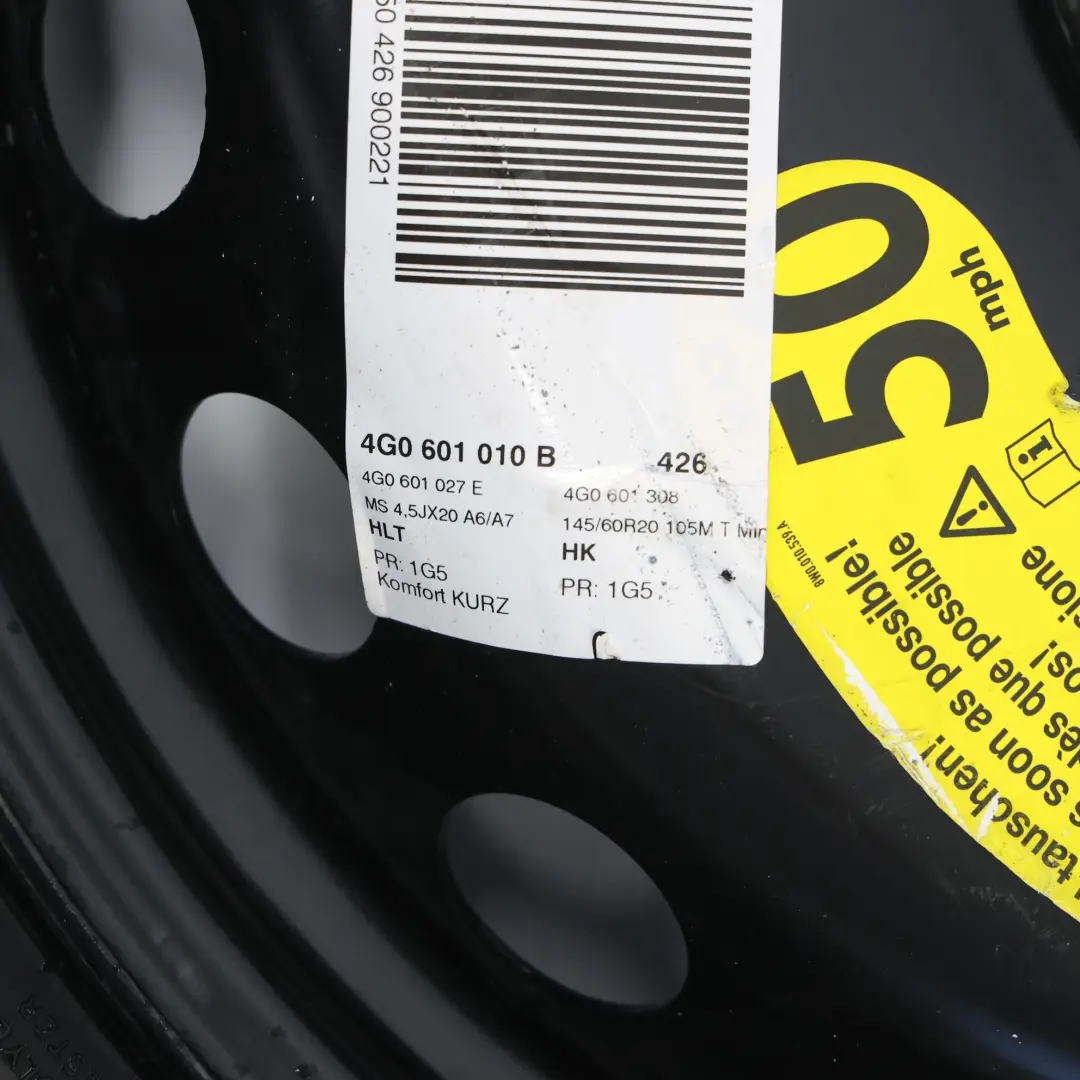 Ruota Di Scorta Audi A7 4G Ruota Pneumatico 145/60/R20 41/2J ET22 Hankook per con numero di parte 4G0601027E Ruota Di Scorta Audi A7 4G Ruota Pneumatico 145/60/R20 41/2J ET22 Hankook - SKU 4G0601027E-1 - Numero di parte 4G0601027E