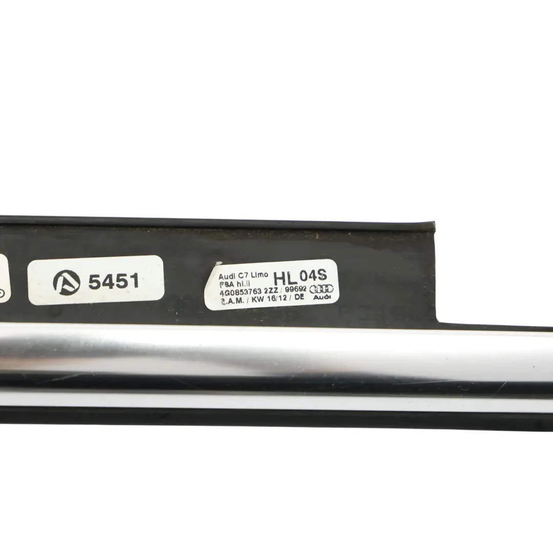 Door Window Seal Sealing Gasket Strip Left N/S Chrome to Audi A6 C7 Rear with Part number 4G0853763 Audi A6 C7 Rear Door Window Seal Sealing Gasket Strip Left N/S Chrome - SKU 4G0853763 - Part number 4G0853763