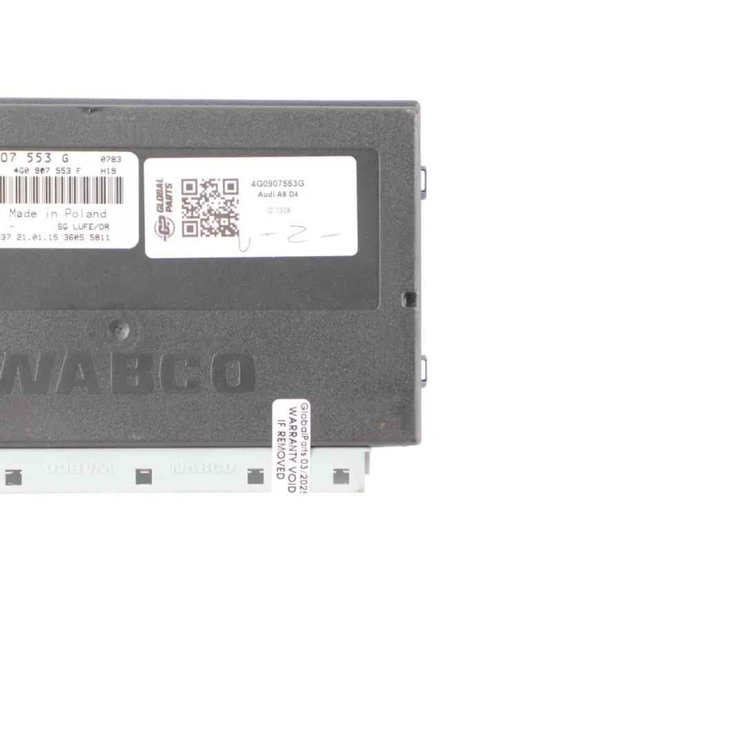 Suspension Control Unit Module ECU WABCO to Audi A8 D4 Dynamic Air with Part number 4G0907553G Audi A8 D4 Dynamic Air Suspension Control Unit Module ECU WABCO - SKU 4G0907553G - Part number 4G0907553G