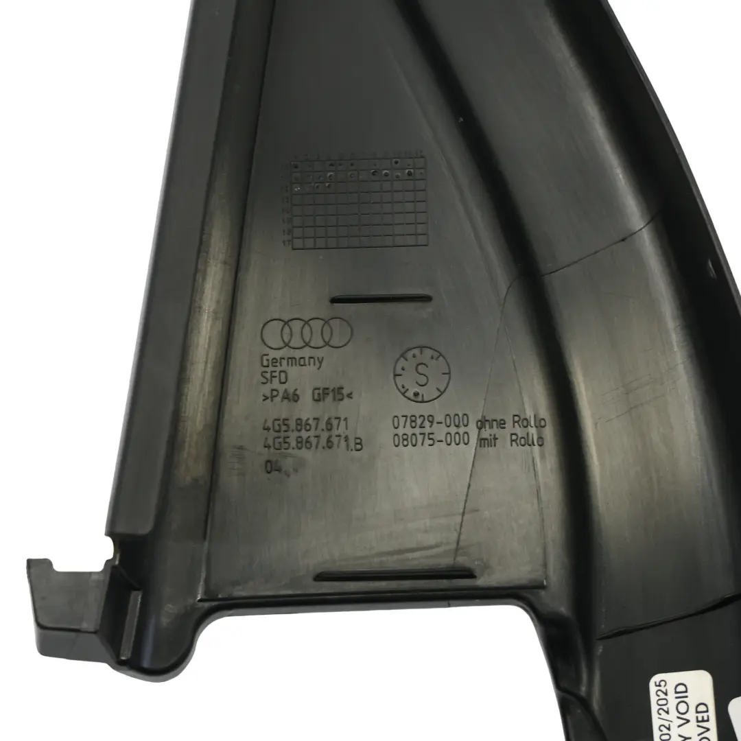 Door Window Frame Guide Trim Left N/S Black to Audi A6 C7 Sedan Rear with Part number 4G5867671 Audi A6 C7 Sedan Rear Door Window Frame Guide Trim Left N/S Black - SKU 4G5867671 - Part number 4G5867671