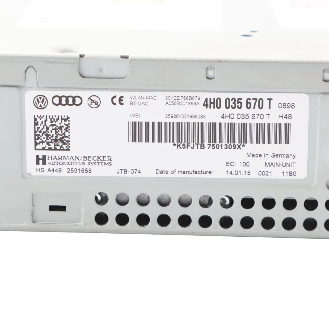 Audi A8 D4 Reader Radio CD System Audio MMI Multimedia Head Unit - SKU 4H0035670T - Part number 4H0035670T