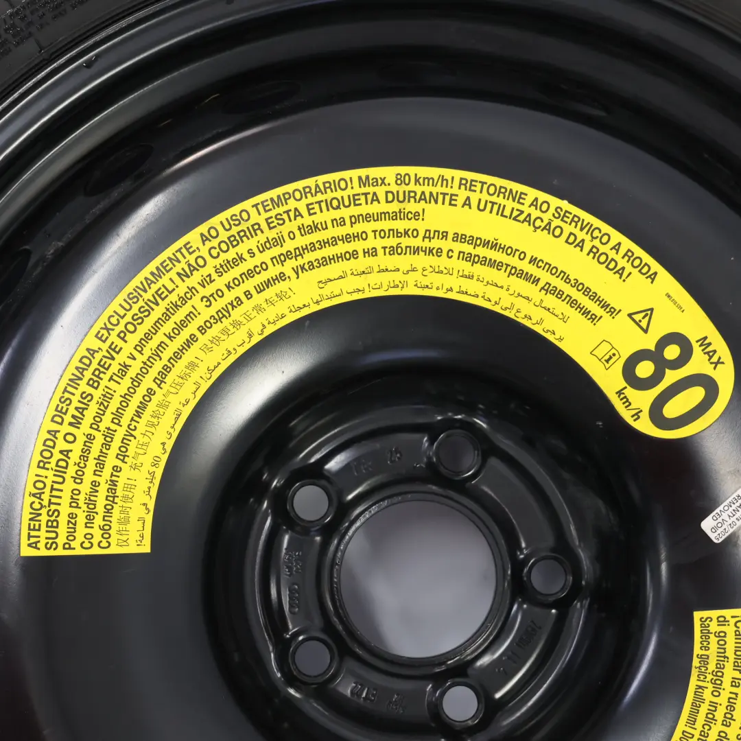 Spare Wheel Audi A8 D4 Spare Tyre 19" 5J ET:22 Continental 145/80 to with Part number 4H0601027E Spare Wheel Audi A8 D4 Spare Tyre 19" 5J ET:22 Continental 145/80 - SKU 4H0601027E - Part number 4H0601027E