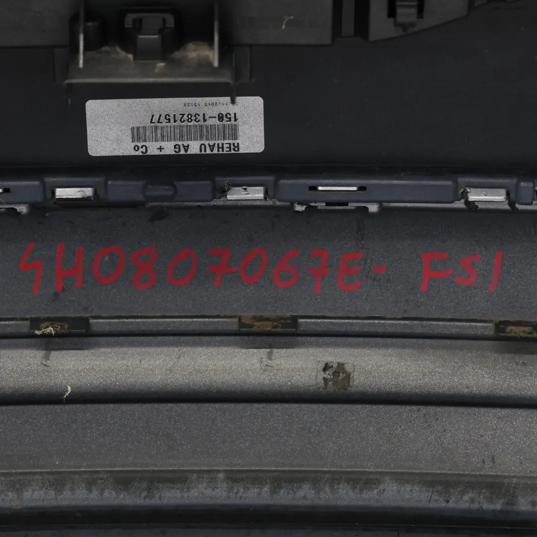 Bumper Audi A8 D4 Trim Cover PDC Parktronic Foil Silver Metallic - Z7G to Rear with Part number 4H0807067E Rear Bumper Audi A8 D4 Trim Cover PDC Parktronic Foil Silver Metallic - Z7G - SKU 4H0807067E-FSI - Part number 4H0807067E