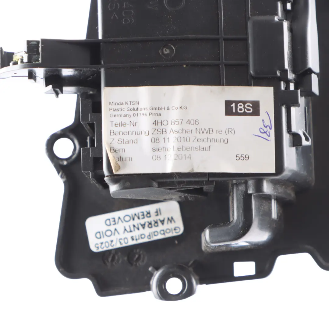 Door Card Ash Tray Panel Right O/S Aluminium Brushed to Audi A8 D4 Rear with Part number 4H0857306A Audi A8 D4 Rear Door Card Ash Tray Panel Right O/S Aluminium Brushed - SKU 4H0857306A - Part number 4H0857306A