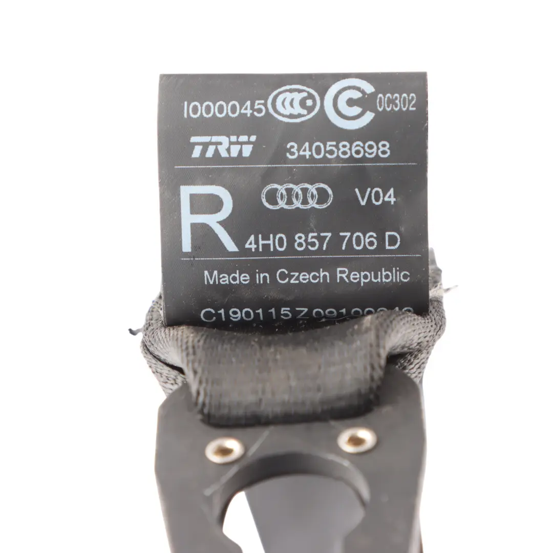 Audi A8 D4 Seat Belt Front Right O/S Upper Seatbelt Black - SKU 4H0857706D - Part number 4H0857706D