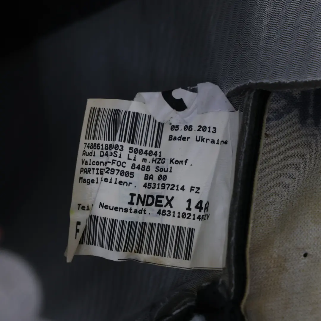 Front Lower Seat Base Heated Cushion Left N/S Leather to Audi A8 4H D4 with Part number 4H0881405C Audi A8 4H D4 Front Lower Seat Base Heated Cushion Left N/S Leather - SKU RHD-4H0881405C - Part number 4H0881405C