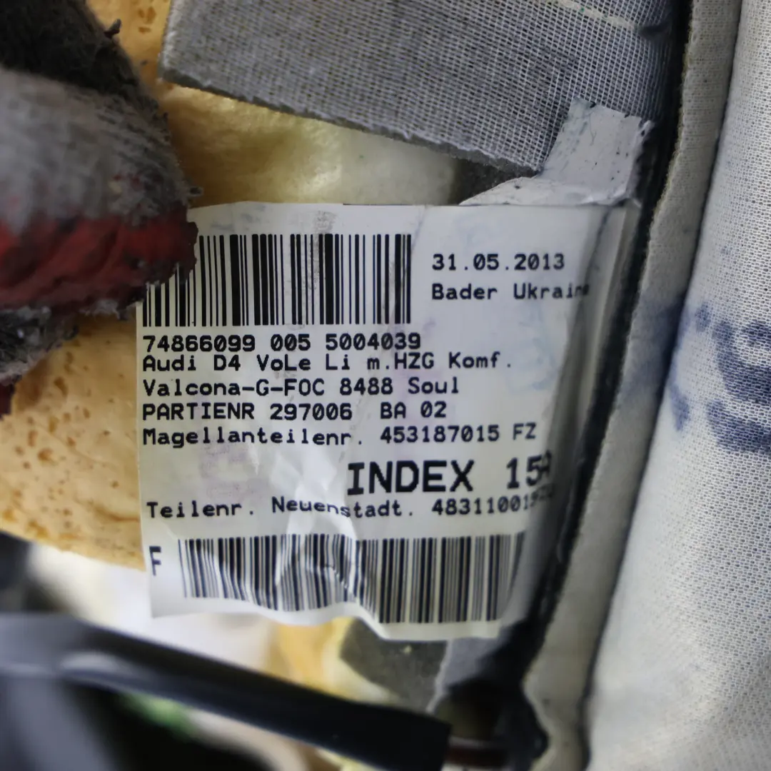 Front Seat Back Rest Comfort Left N/S Heated Leather to Audi A8 D4 4H with Part number 4H0881805C Audi A8 D4 4H Front Seat Back Rest Comfort Left N/S Heated Leather - SKU 4H0881805C - Part number 4H0881805C