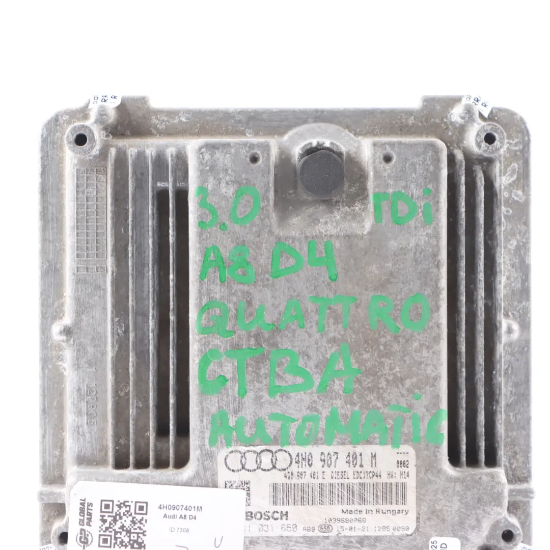 Audi A8 4H 3.0 TDI CTBA Quattro 258HP Engine Control ECU - SKU 4H0907401M - Part number 4H0907401M