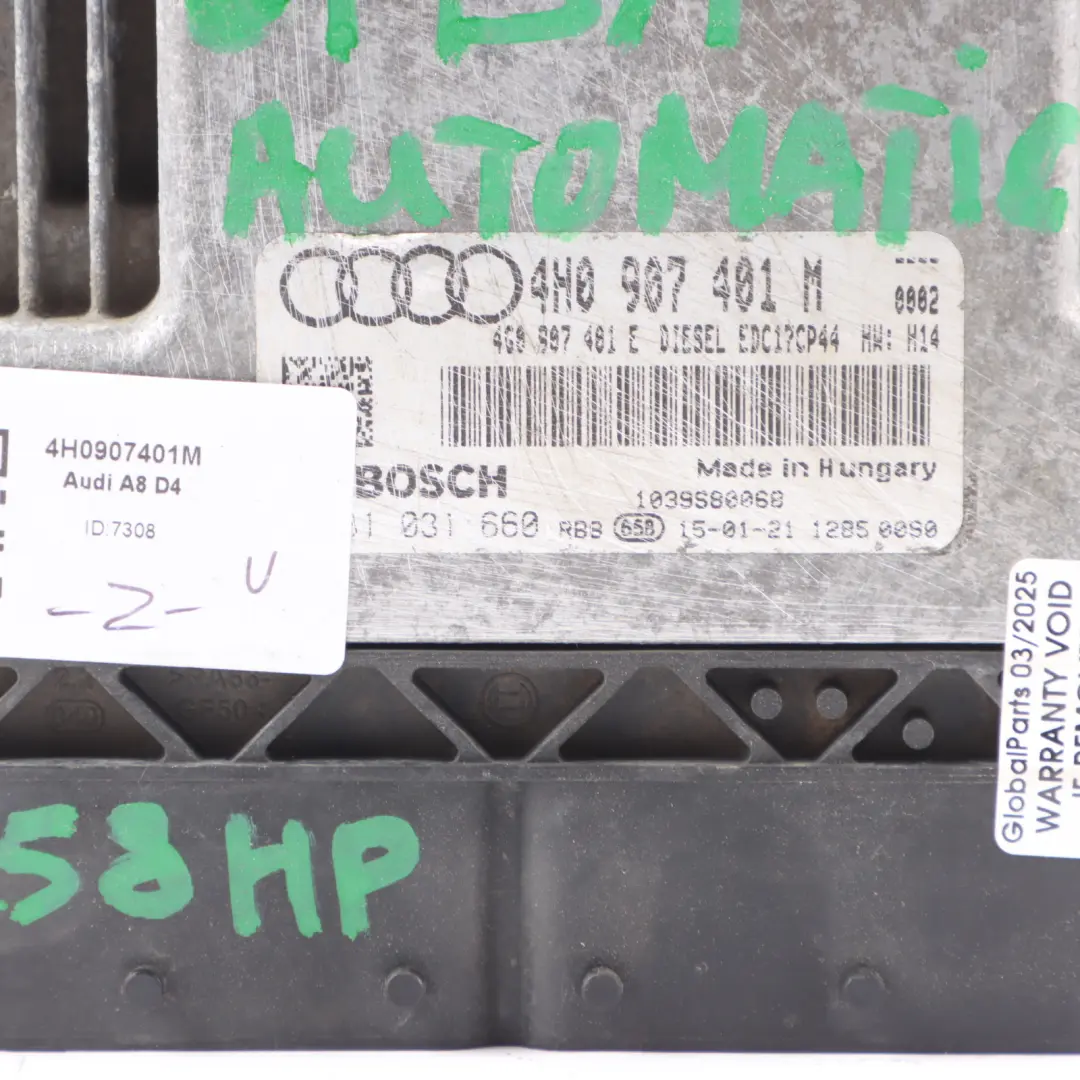Audi A8 4H 3.0 TDI CTBA Quattro 258HP Engine Control ECU - SKU 4H0907401M - Part number 4H0907401M