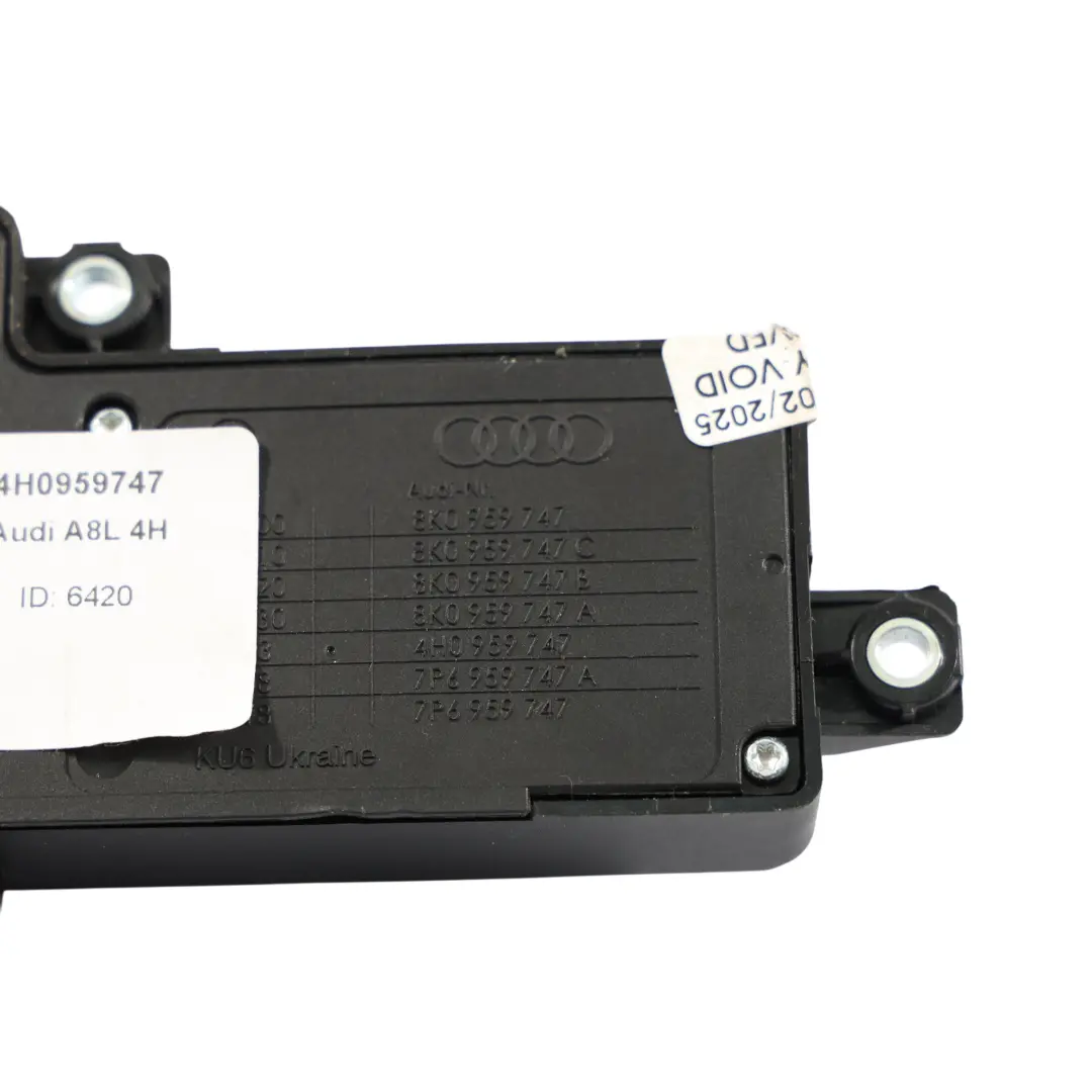 Front Seat Adjustment Control Switch Panel Left N/S to Audi A8 4H with Part number 4H0959747 Audi A8 4H Front Seat Adjustment Control Switch Panel Left N/S - SKU 4H0959747 - Part number 4H0959747