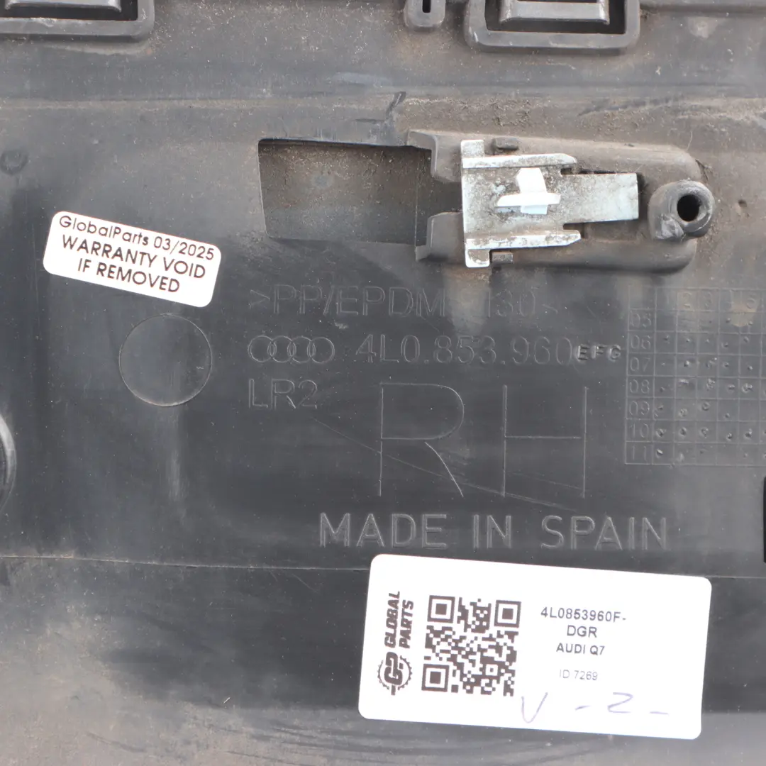 Door Trim Lower Moulding Front Right O/S Daytona Grey Z7S to Audi Q7 4L with Part number 4L0853960F Audi Q7 4L Door Trim Lower Moulding Front Right O/S Daytona Grey Z7S - SKU 4L0853960F-DGR - Part number 4L0853960F